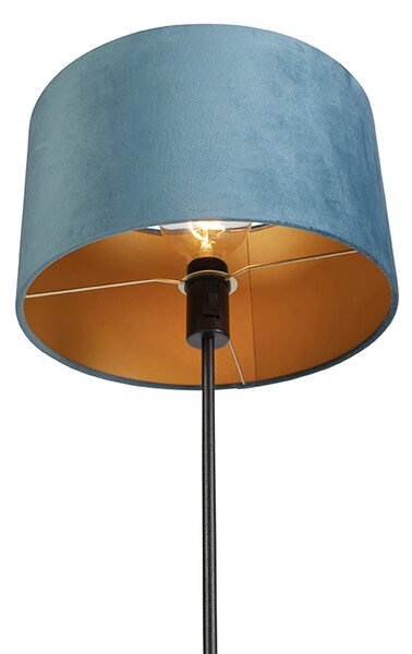 Stojaca lampa čierna s modrým zamatovým tienidlom so zlatom 35 cm - Parte