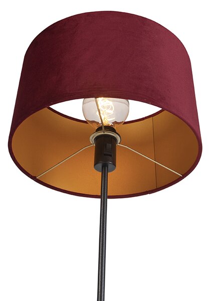 Stojaca lampa čierna s červeným zamatovým tienidlom so zlatom 35 cm - Parte