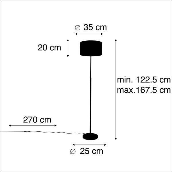 Stojaca lampa čierna s tienidlom z čierneho zamatu so zlatom 35 cm - Parte