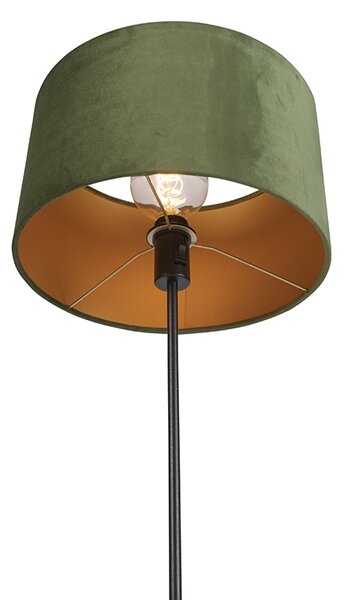 Stojaca lampa čierna s tienidlom zo zamatu zelená so zlatom 35 cm - Parte