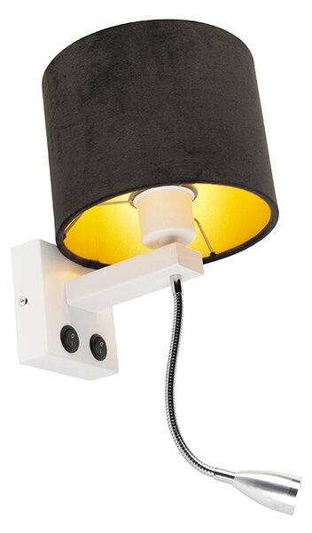Moderná nástenná lampa biela s čiernym zamatovým tienidlom - Brescia