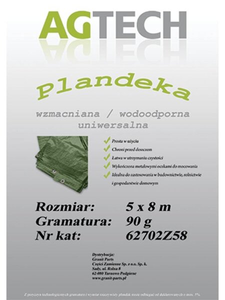 Vystužená vodeodolná plachta, zelená, 5x8 m, gramáž 90 PL9058
