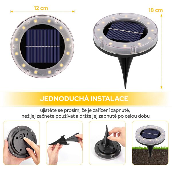 Bezdoteku LEDsolar vonkajšie svetlo na zapichnutie do zeme ABS 4 ks, 12 LED, bezdrôtové, iPRO, 1W, teplá farba