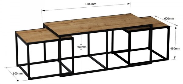Hanah Home Súprava konferenčných stolíkov Gigante 3 ks dub/čierny