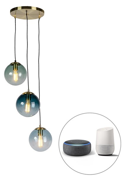Inteligentná mosadzná lampa vrátane 3 WiFi ST64 s modrým sklom - Pallon