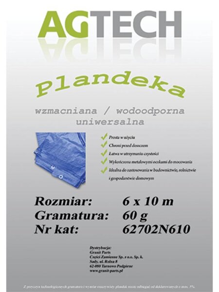 Vystužená vodeodolná plachta, modrá, 6x10 m, gramáž 60 PL610