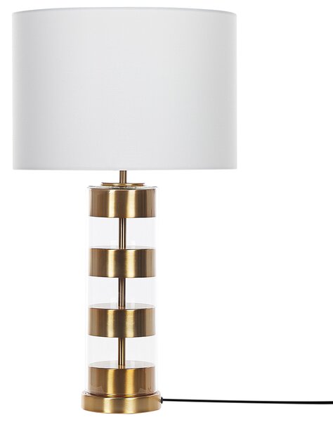Stolná lampa zo zlatého skla s tienidlom z bielej látky