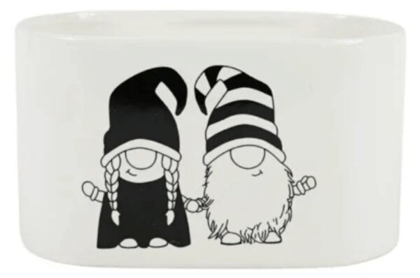 Vianočný kvetináč GNOME LOVE keramický 19,5x11 cm, biely