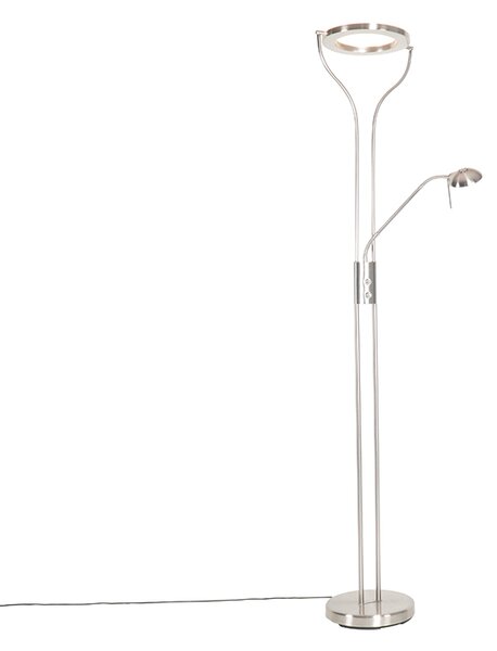 Moderná stojaca oceľová lampa s čítacím ramenom vrátane LED a stmievača - Divo