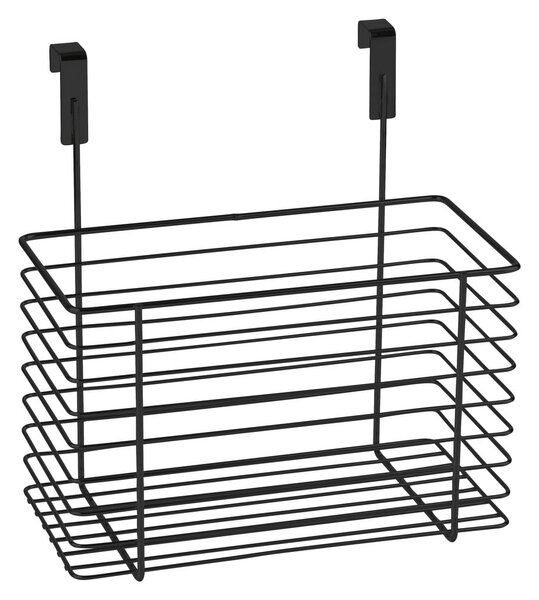 Čierny závesný kovový košík na kuchynské dvierka Wenko Slim, výška 25 cm