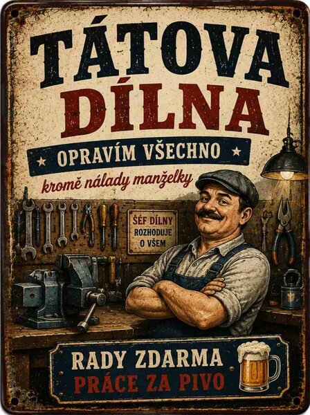 Plechová ceduľa Pivo nevyřeší problémy. Ani voda. - Plechová tabuľa