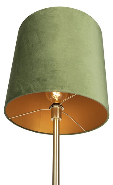 Botanická stojaca lampa mosadz s zeleným tienidlom 40 cm - Simplo