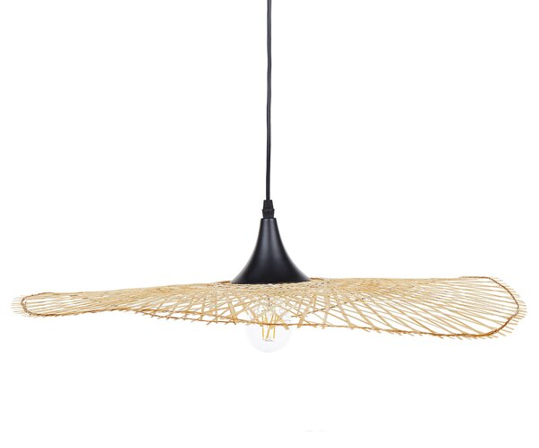 Závesná lampa svetlohnedá bambusové drevo oválne tienidlo 60 cm stropné svietidlo boho štýl