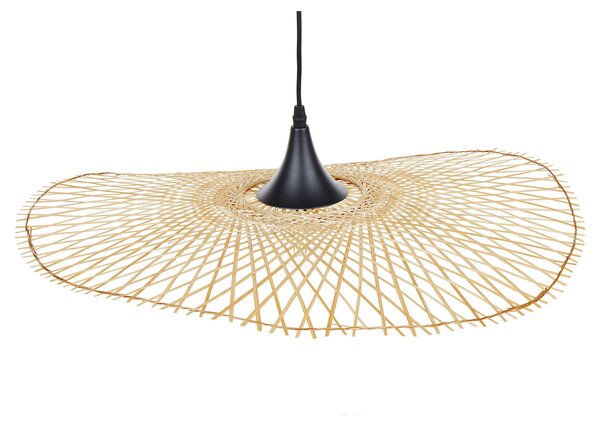 Závesná lampa svetlohnedá bambusové drevo oválne tienidlo 60 cm stropné svietidlo boho štýl