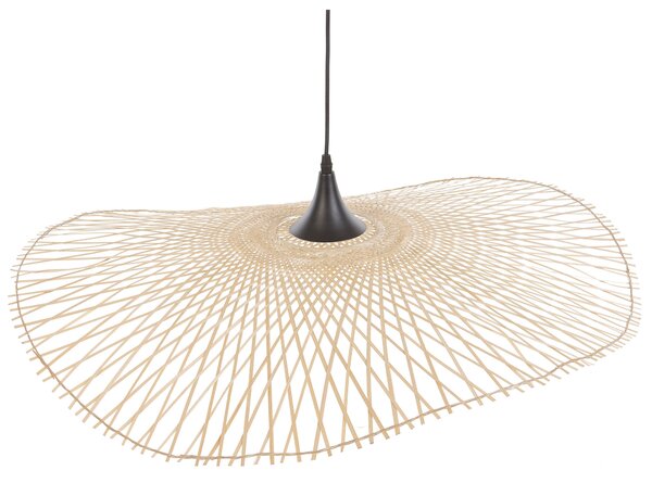 Závesná lampa svetlohnedá bambusové drevo oválne tienidlo 80 cm stropné svietidlo boho štýl