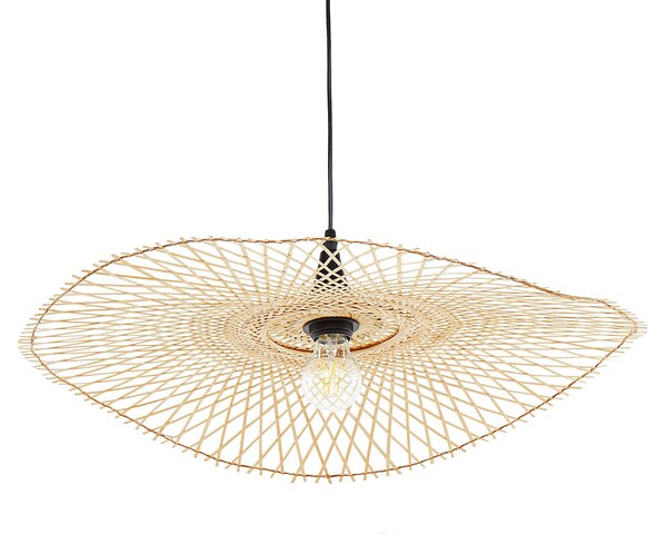 Závesná lampa svetlohnedá bambusové drevo oválne tienidlo 60 cm stropné svietidlo boho štýl