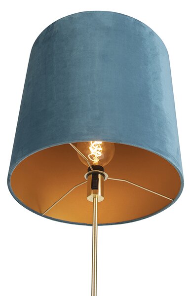 Stojaca lampa zlatá/mosadzná s modrým zamatovým tienidlom 40/40 cm - Parte