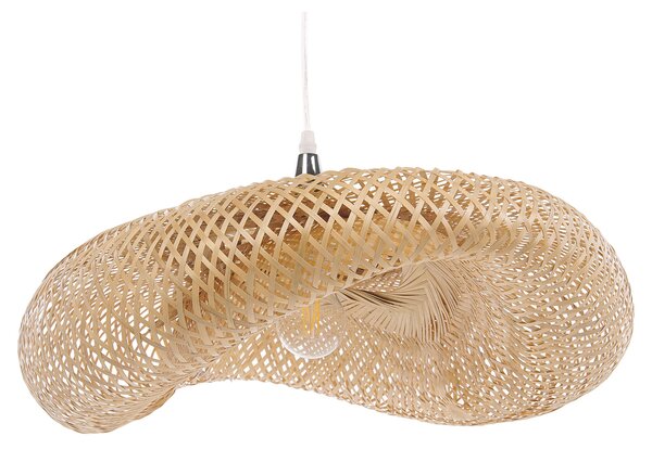 Závesná lampa svetlohnedá bambusové drevené tienidlo boho dizajn osvetlenie do interiéru
