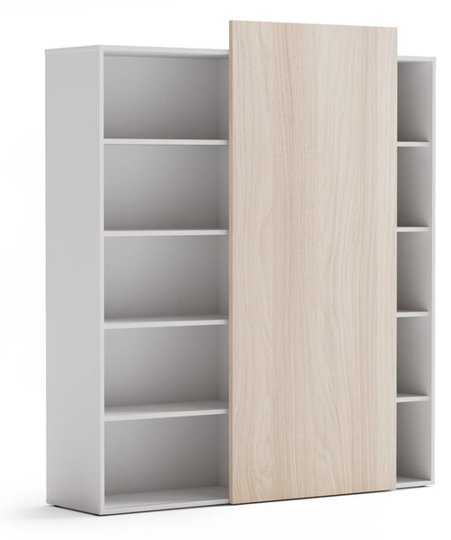 Kancelársky regál s posuvným panelom BLOCK, 1600 × 400 × 1748 mm, dub prírodný