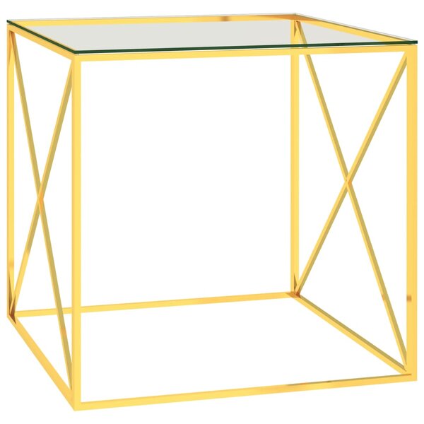 Konferenčný stolík zlatý 55x55x55 cm nehrdzavejúca oceľ a sklo