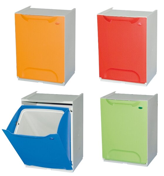Súprava 4 farebných plastových košov na triedený odpad, 20 L, 340 x 290 x 470 mm