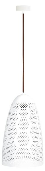 Biely závesný luster Bene pre žiarovku E27 s tienidlom v tvare kužeľa dĺžky 330mm – LED lustre a svietidlá > Kolekcie svietidiel >