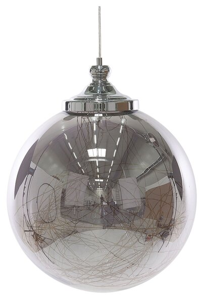 Závesná lampa strieborná priehľadná okrúhly tvar lesklý povrch moderný štýl obývačka jedáleň