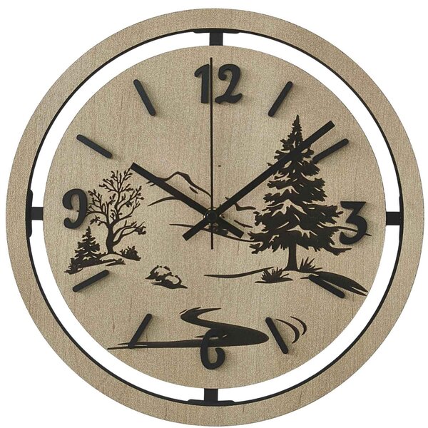 Nástenné hodiny Lesná krajina gravírované | PUPOU: HDF - Javor 30 cm 4795-115320 HDF0607-čiene-ruky