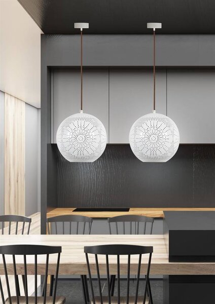 Biely závesný luster okrúhly Bene pre žiarovku E27 – LED lustre a svietidlá > Kolekcie svietidiel > Kolekcia svietidiel BENE