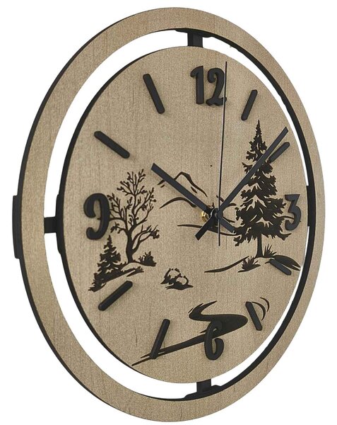 Nástenné hodiny Lesná krajina gravírované | PUPOU: HDF - Javor 30 cm 4795-115320 HDF0607-čiene-ruky