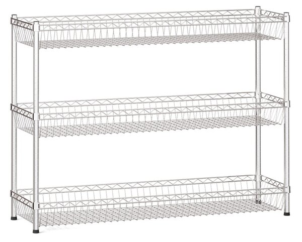 Drôtený regál s košovými policami, 900 x 1200 x 350 mm, 3 police