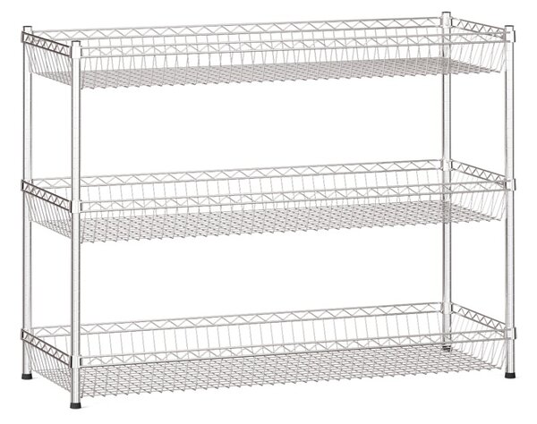 Drôtený regál s košovými policami, 900 x 1200 x 450 mm, 3 police