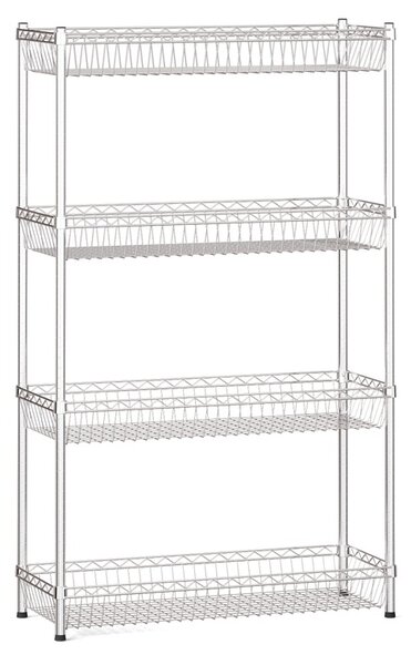 Drôtený regál s košovými policami, 1500 x 900 x 350 mm, 4 police