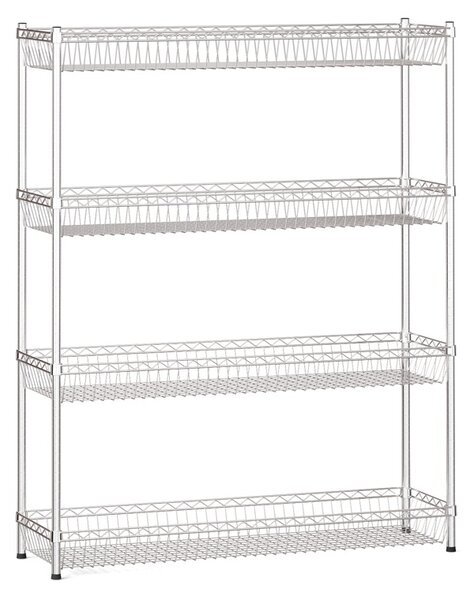 Drôtený regál s košovými policami, 1500 x 1200 x 350 mm, 4 police