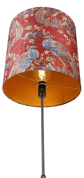 Stojaca lampa čierna tienidlo s motívom páva červené 40 cm - Parte
