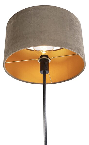 Stojaca lampa čierna s tienidlom z taupe zamatu so zlatom 35 cm - Parte