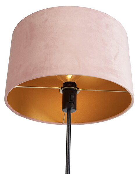 Stojaca lampa čierna s ružovým zamatovým tienidlom so zlatom 35 cm - Parte