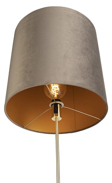 Stojaca lampa zlatá/mosadzná s tienidlom z tmavosivej zamatovej látky 40/40 cm - Parte
