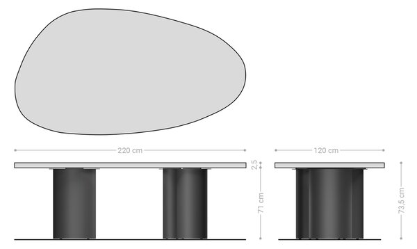 DELIFE Jedálenský stôl Edge oválny 220x120x2,5 dub prírodný Troa kov čierny Flow-Edge