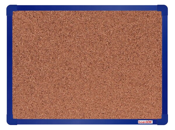 Korková nástenka boardOK v hliníkovom ráme, 600 x 450 mm, modrý rám