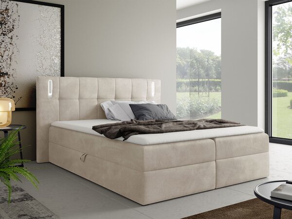 Wilsondo Čalúnená boxspring manželská posteľ s vrchným matracom Dancer - krémová Rozmer: 140x200