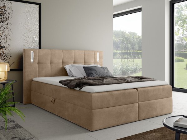 Wilsondo Čalúnená boxspring manželská posteľ s vrchným matracom Dancer - béžová Rozmer: 200x200