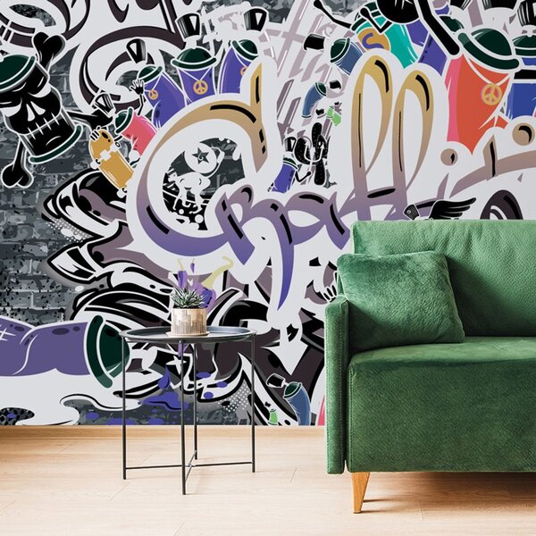 Samolepiaca tapeta trendy fialová graffiti stena
