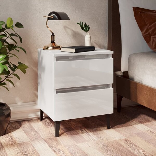 Nočný stolík, lesklý biely 40x35x50 cm, kompozitné drevo