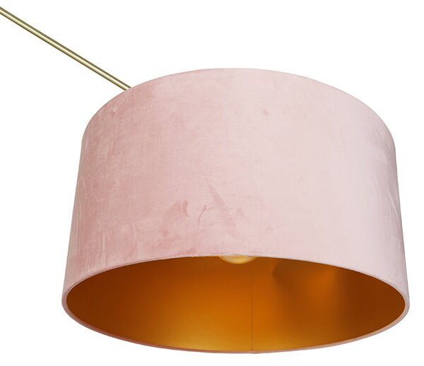 Moderná stojaca lampa zlatý zamatový tienidlo ružový 50 cm - Editor