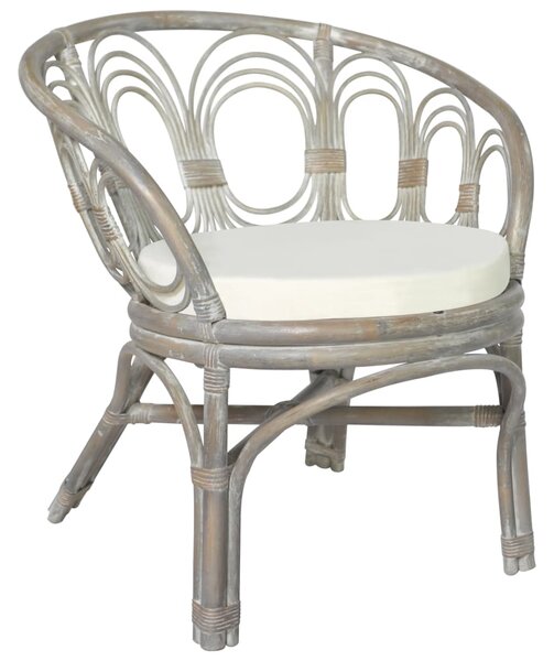 Jedálenská stolička s podložkou sivá prírodný ratan a ľan
