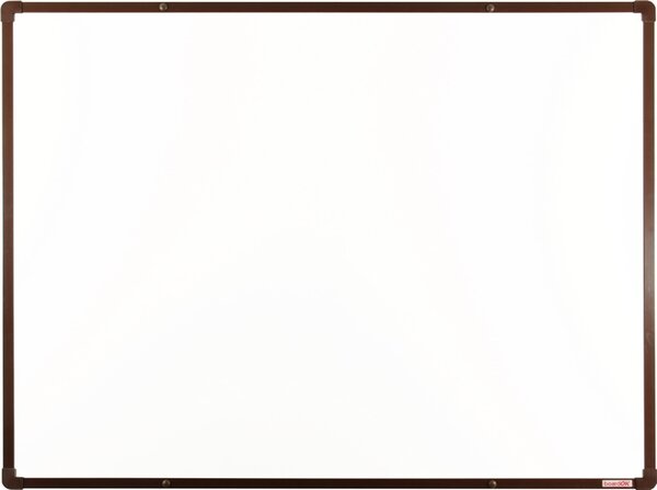 Biela magnetická popisovacia tabuľa s keramickým povrchom boardOK, 1200 x 900 mm, hnedý rám