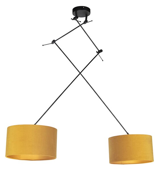 Závesná lampa so zamatovými odtieňmi okrová so zlatou 35 cm - Blitz II čierna