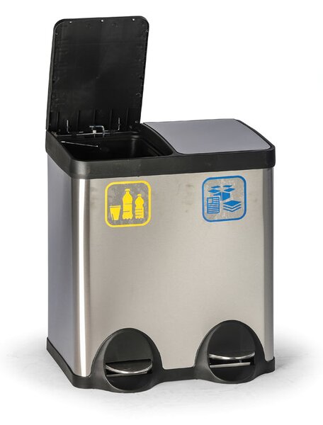Nášľapný kôš na triedený odpad, 2x20 l, nerezový