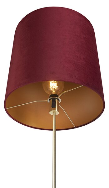 Stojaca lampa zlatá/mosadzná s červeným zamatovým tienidlom 40/40 cm - Parte